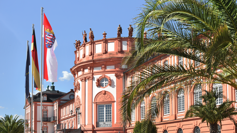 Foto. Schloss Biebrich von der Rheinseite aus.