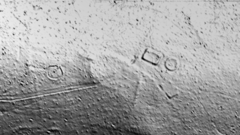 Eisenzeitliche Grabgärten im Oberflächen-Scan Das Lidar-Messbild zeigt eisenzeitliche Grabanlagen an einem Beispiel aus Mittelhessen.