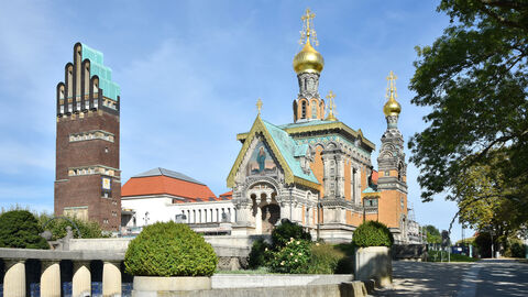 Blick auf die Mathildenhöhe Darmstadt