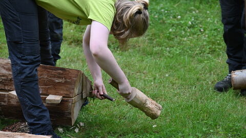 Es braucht einen guten Blick und die Wahl des richtigen Werkzeugs, um die Stämme gezielt zu brechen. Detailarbeit an einem Stamm.