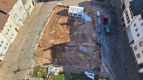 Blick vom Nikolaiturm auf die Grabung